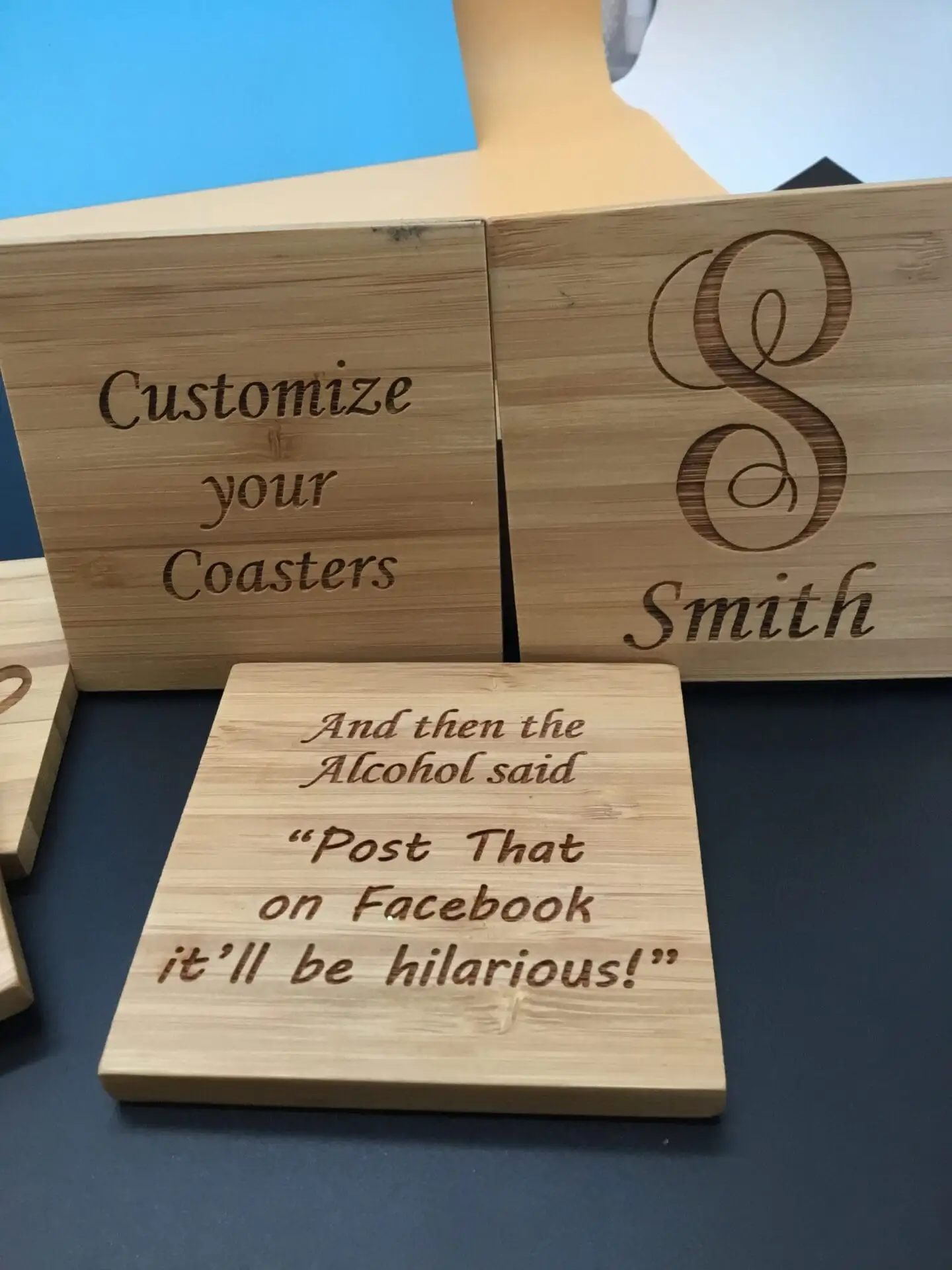 Sip in Style with your Personalized Engraved Bamboo Coaster Set-Saving Tables with a Personal Touch! - Image 5