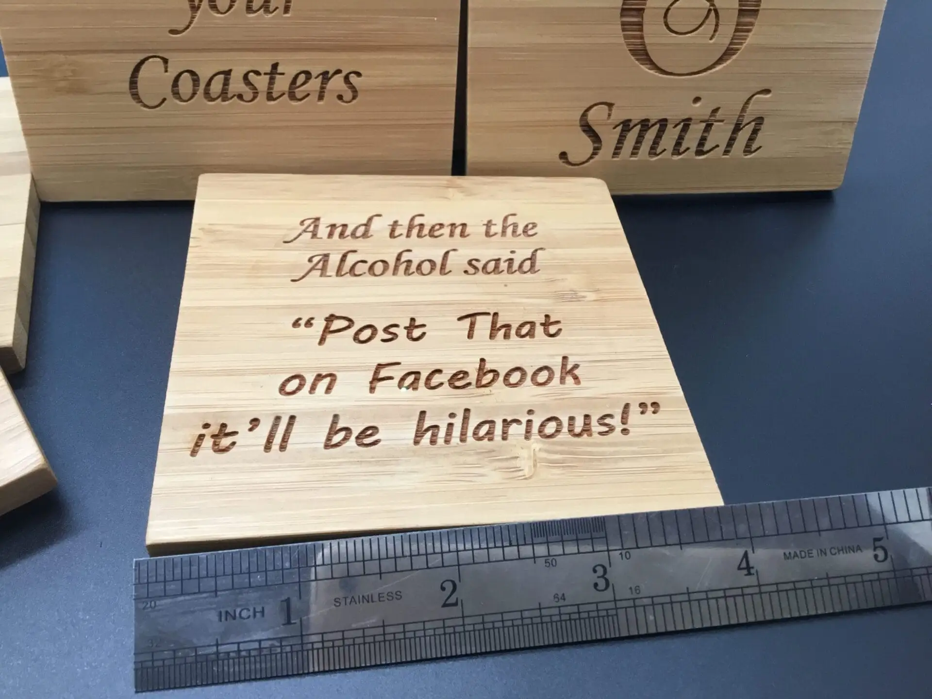 Sip in Style with your Personalized Engraved Bamboo Coaster Set-Saving Tables with a Personal Touch! - Image 3
